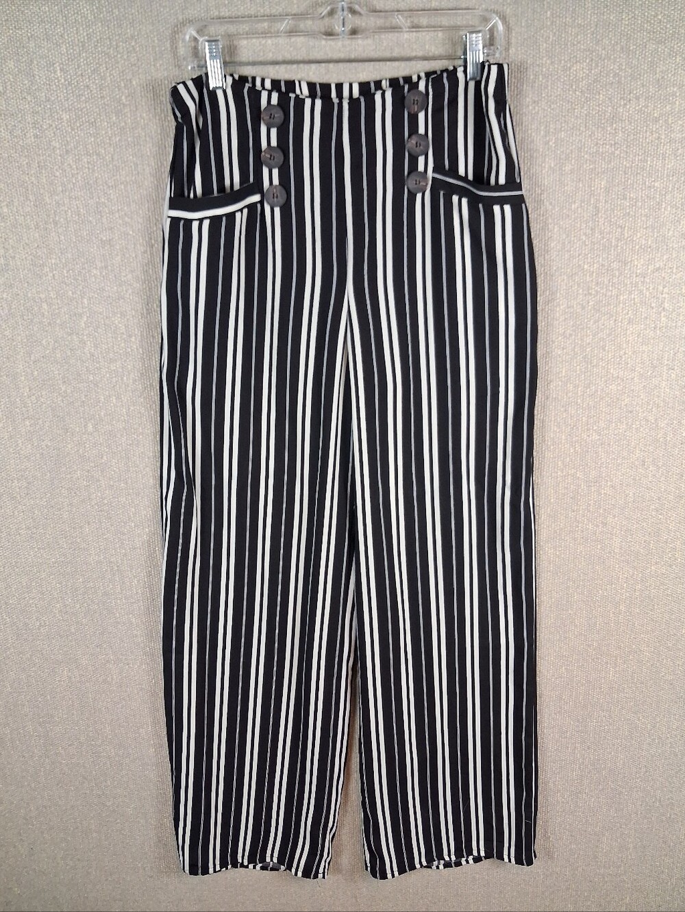 Revamped Wide Leg Pants Womens Medium Black White Striped High Waisted Lagenlook
